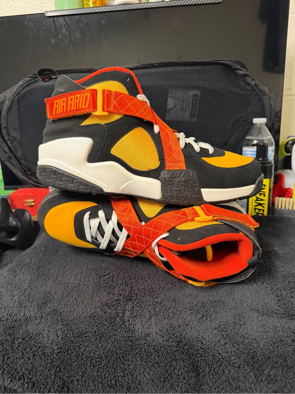 Nike Air Raid High-Top Sneakers in Black, Yellow & Orange